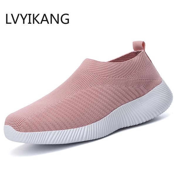 

plus size breathable air mesh sneakers women 2020 spring summer slip on platform flats soft walking shoes woman, Black