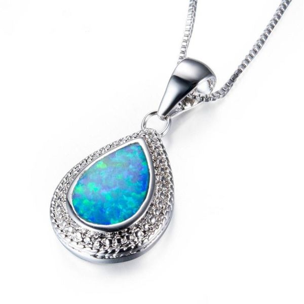 

luxury classic drop-shaped artificial opal pendant necklace girl party charm accessories birthday gift jewelry, Silver