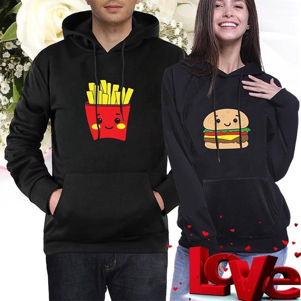 

осень и зима burger fries печатного повседневного hoodie digital print hoodie пара одежда новой пара печать толстовка с длинным рукавом, Black