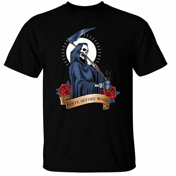 

coffee before work t-shirt mens death grim reaper funny large size tee shirt