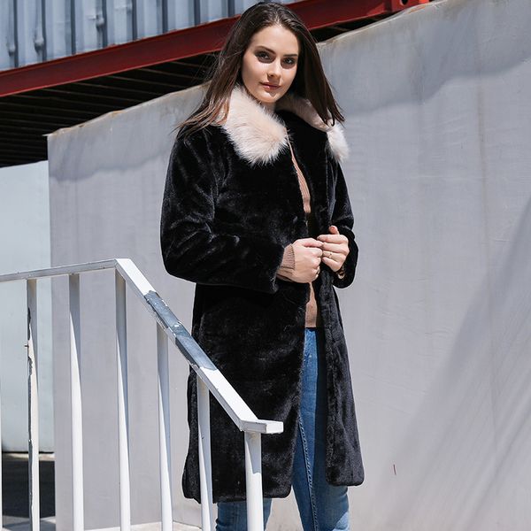 

coat lady fashion womens autumn winter warm long faux fur solid long sleeve coat fur collar jacket black outerwear plus size
