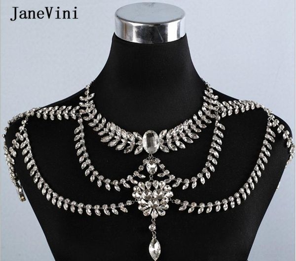 

janevini luxury rhinestone bridal shoulder chain necklaces shiny crystal wedding jewelry shoulder straps women party accessories, Silver