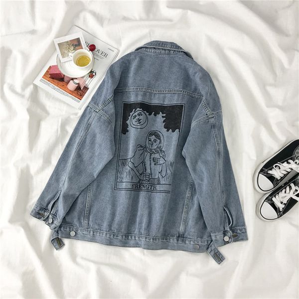 

women's jackets embroidery denim jacket women fashion print loose plus size long sleeve jenas female harajuku coat, Black;brown
