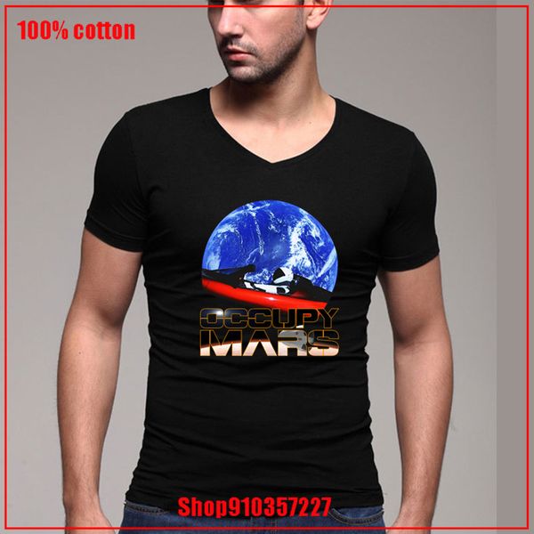 

земля spacex starman занимают марс v-образным вырезом футболка человек мягкий хлопок элон маск space x summer camiseta мужская футболка не п