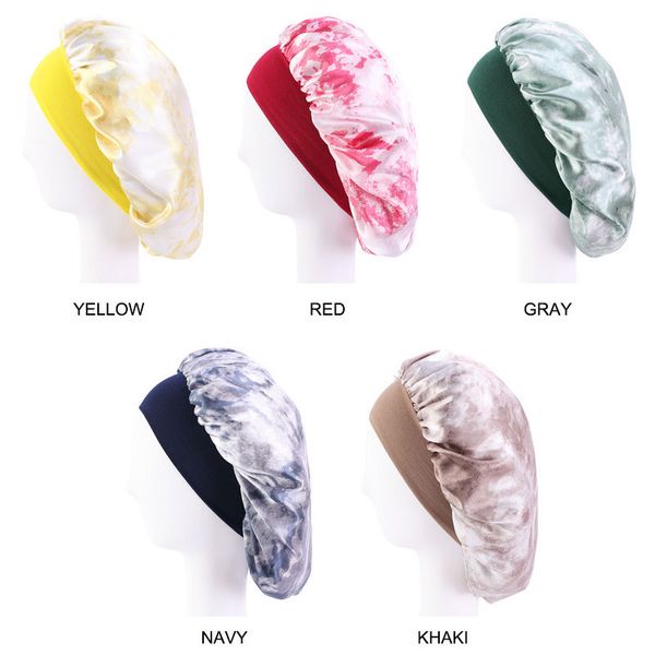 

2020 новый springy круглый сон hat повседневный печати женщины night cap сатин bonnet шляпы summer tie dye крышка головки head аксессуары ho, Blue;gray