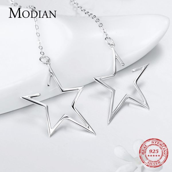 

modian new arrival authentic 925 sterling silver exquisite star stud earrings for women hyperbole fine tassel jewelry bijoux, Golden;silver