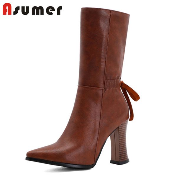 

boots asumer 2021 big size 34-50 high heel ladies party shoes pointed toe zip autumn winter fashion ankle women, Black
