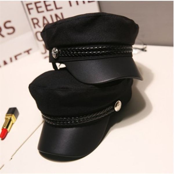 

wide brim hats fashion pu leather hat autumn sailor for women men black grey flat captain cap travel cadet, Blue;gray