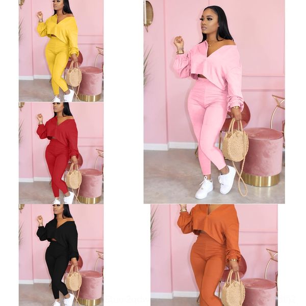 

l128 autumn women's solid color temperament casual two-piece long sleeve trousers set l128 pants suit pants suit autumn women's so, Gray
