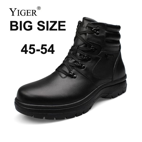 

yiger super big size 45-54 men boots winter martins boots genuine leather man cotton shoes male lace-up casual snow 00214, Black