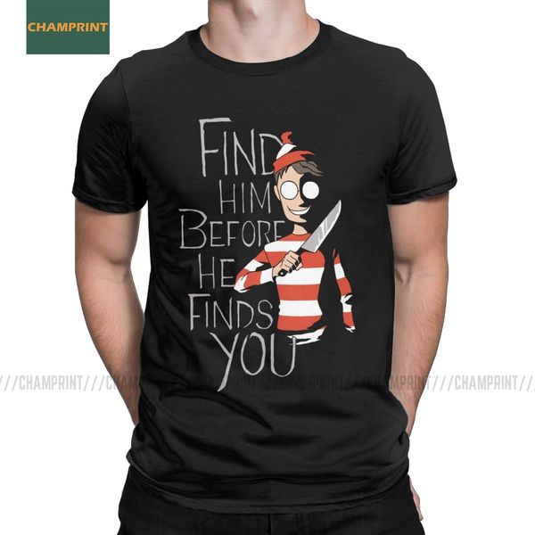 

мужчины t-shirt скрытие в темноте уолдо хлопок тис с коротким рукавом wheres уолли пародии 90-х годов комические stripes wanted футболки плю