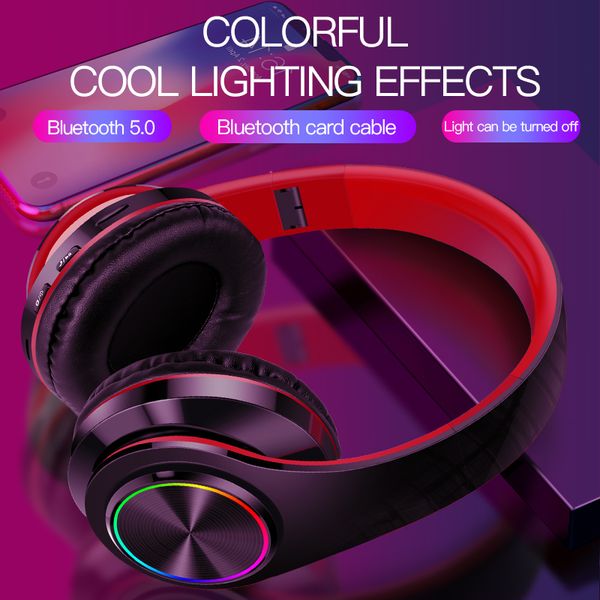 

new b39 head-mounted wireless bluetooth light-emitting headphones stereo sports music headphones with mic and tf card