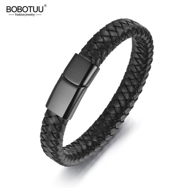 

bobotuu vintage stainless steel black feather wrap bracelet for men leather bracelets bangles handmade jewelry wrbr010, Golden;silver