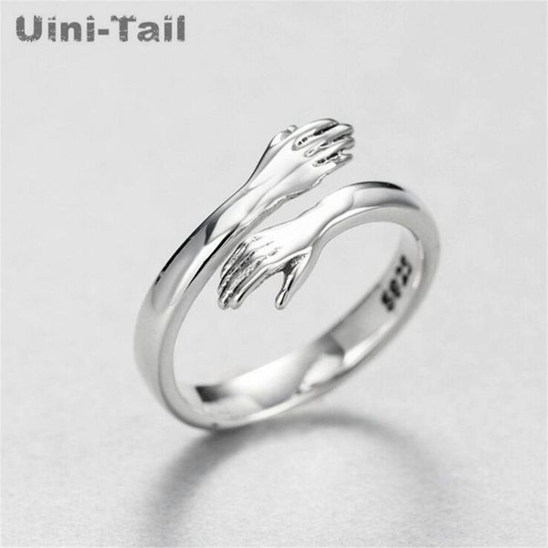 

uini-tail new 925 sterling silver european and american jewelry love hug ring retro fashion tide flow open ring gn601, Golden;silver