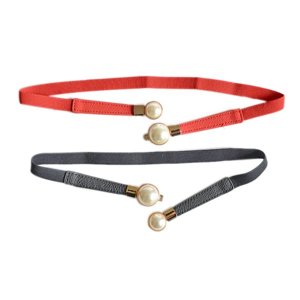 

1pcs fashion thin pu leather belt simulated pearl elastic waist belts women dress skirt decoration fashion girls gifts, Black;brown