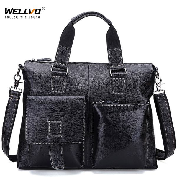 

15.6 inch genuine leather briefcase men retro large business office handbags crossbody shoulder bags male laphandbag xa79c