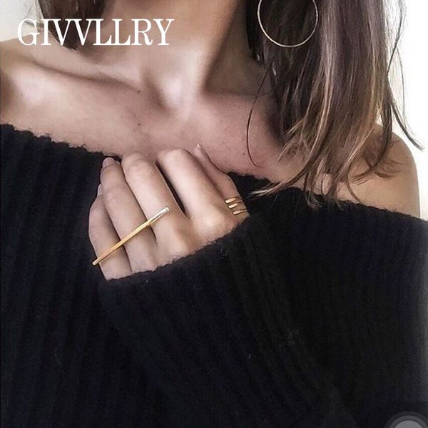 

givvllry minimalist midi rings for women fashion geometric long bar knuckle jewelry vintage gold silver color boho rings gift, Golden;silver