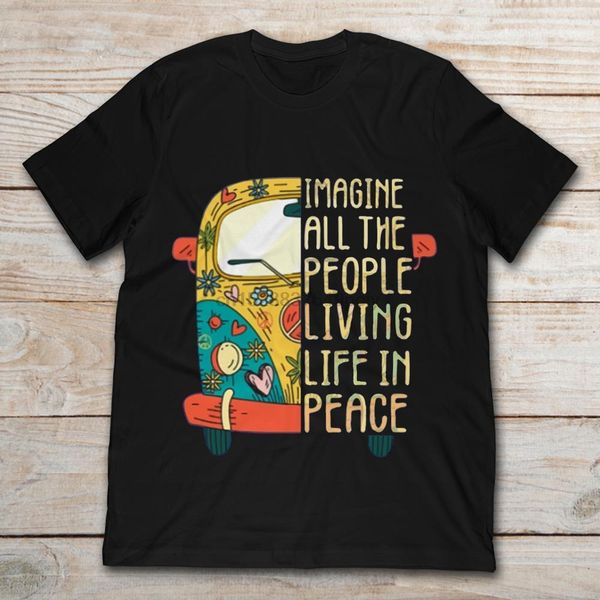 

hippie bus imagine all the people living life in peace t-shirt