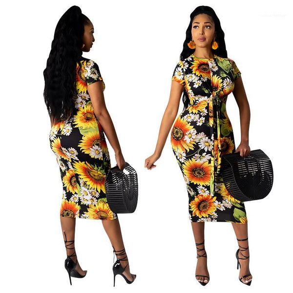 

женщины летние платья карандаш моды daisy цветочные короткие рукава bodycon платье sexy тонкий узелок женщины платья дизайнерские, Black;gray