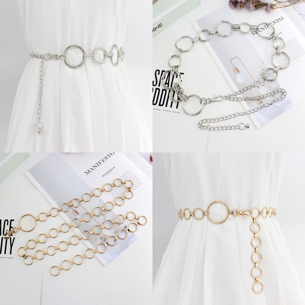 

cetiri fashion womens high waist round circle chain belt for dresses female girls designer metal silver gold belts female, Black;brown