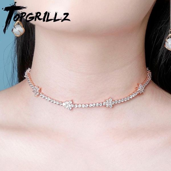 

chokers rillz 5mm tennis chain flower choker necklace iced out cubic zirconia bling hip hop charm jewelry gift for women, Golden;silver