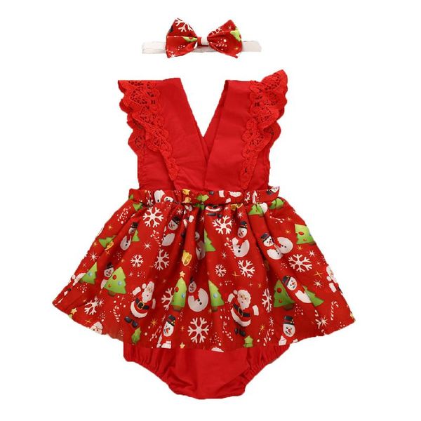 

newborn infant baby girls rompers baby girls christmas rompers v-neck suspender dress romper bodysuit+hairband set clothing, Blue