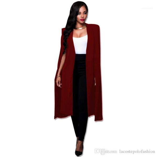 

long cape fashion solid office lady suit jacket business donna v neck cardigan coats womens designer, Black