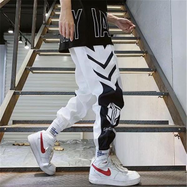 

streetwear hip hop бегуны брюки мужчины сыпучие шаровары голеностопного длина брюки спорт повседневный sweatpants белый techwear, Black