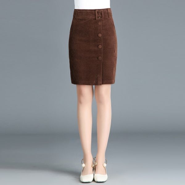 

winter fall womens high waist buttons placket black brown corduroy skirt , fall spring women clothes , pencil skirts for woman