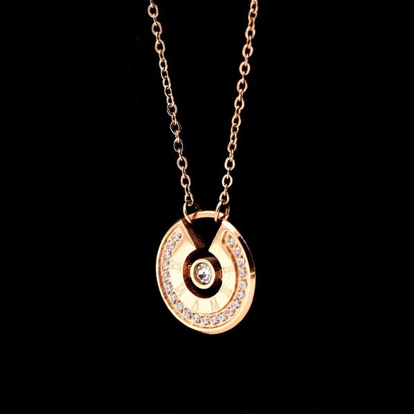 

stainless steel women lady rose gold color natural stone charms zircon pendant necklace for women's necklaces & pendants, Silver