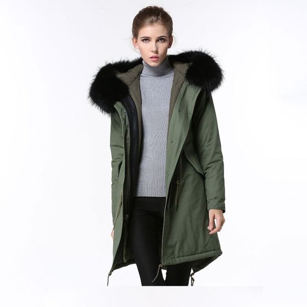 

2020 long fur parka black raccoon fur hoodies warmbody wear,thickness quilt lined ladies casual wear