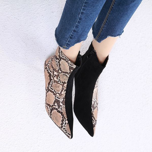 

zipper леди сапоги сапоги-женщин женская обувь осень пинетки женщина 2020 высокие каблуки роскошная змея печати дамы stiletto, Black
