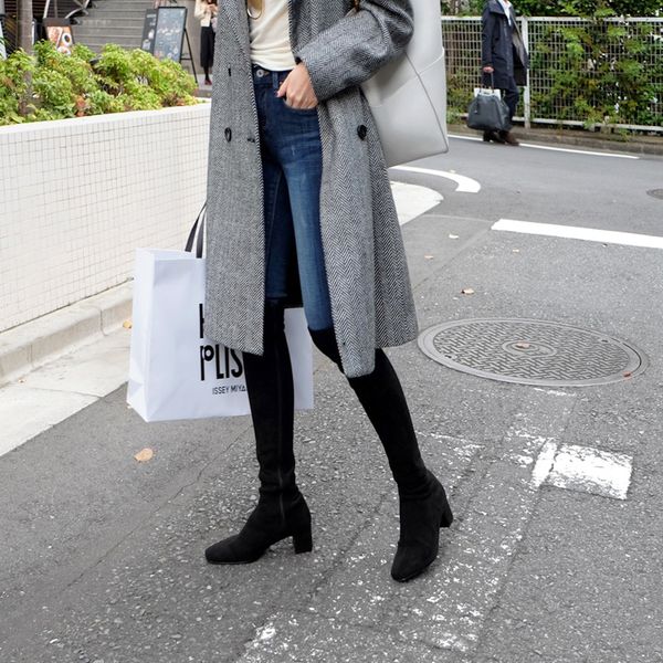 

boots the knee women shoes 2021 autumn winter ladies square head thick heel high overknee thigh size 33-42, Black