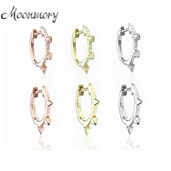 

moonmory single sharp karla hoop earring for women pure 925 sterling silver round circle hoop huggie earrings brincos six colors, Golden;silver