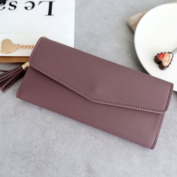 

new arrival fashion womens wallets simple tassel purses black white gray long section clutch wallet soft pu leather money bag carteras, Red;black