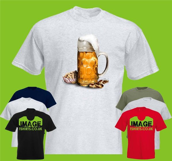 

beer and peanuts mens printed t-shirt art beverage food bar glass mug printing apparel tee shirt