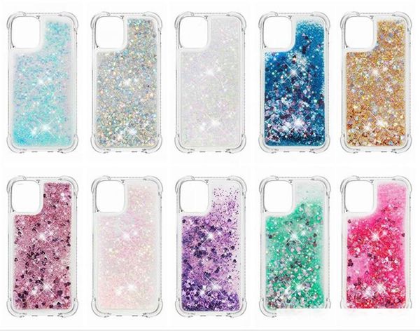 

four corner liquid soft tpu case for iphone 12 5.8 6.1 6.7 inch 12 pro max 2020 lg k31 k51 shockproof quicksand bling glitter fashion cover