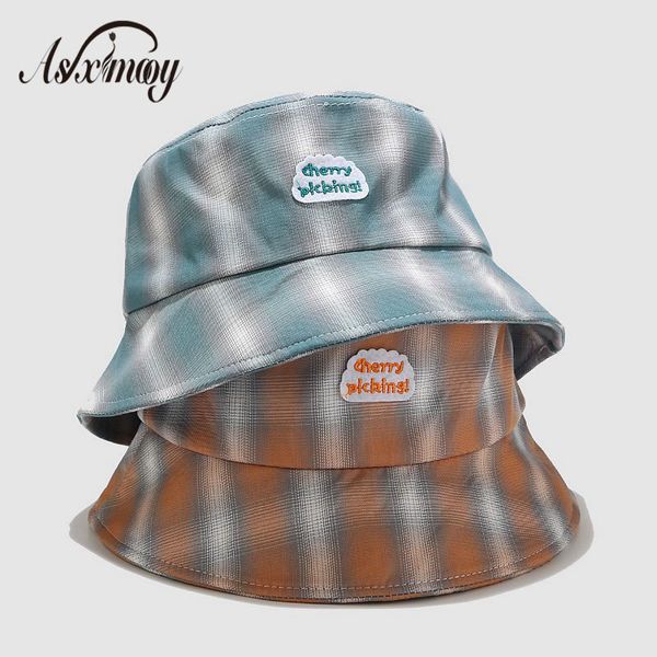 

bucket hat basin chapeau plaid sun hats for women men hip hop caps bob femme fashion students panama hats fisherman cap 2020