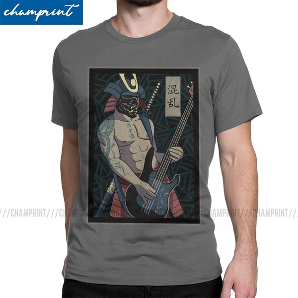 

men t-shirt bassist samurai cool tees short sleeve rock metal music funny japan player t shirt crew neck graphic printed