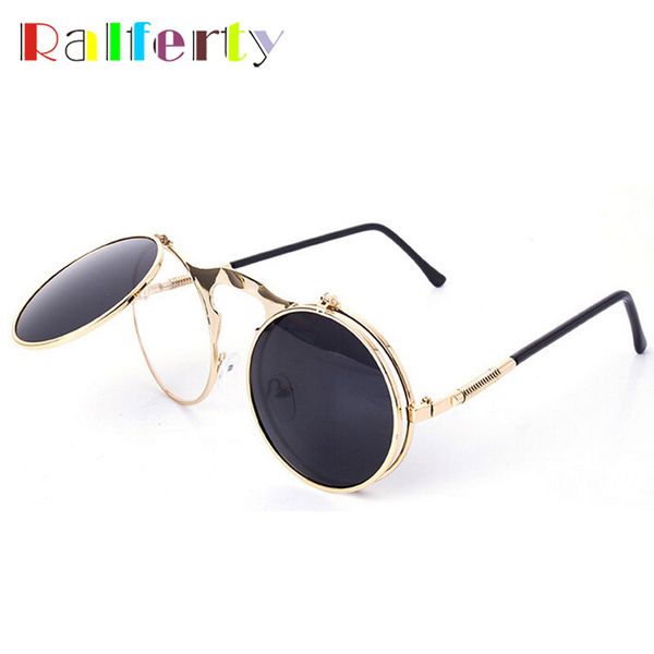 

ralferty ретро стимпанк googles vintage круглый флип sunglass женщин mens клип на солнцезащитные очки metal punk вс очки мужской óculos, White;black