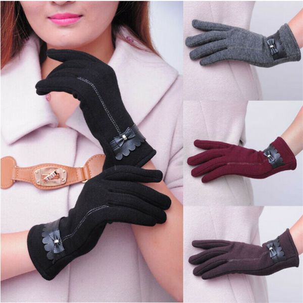 

women ladies bowknot thermal lined touch screen gloves winter warm elegant evening party accessories, Blue;gray