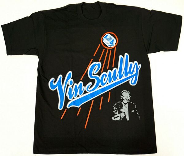 

vin scully t-shirt la los angeles baseball tee 100% cotton mens black new customize tee shirt