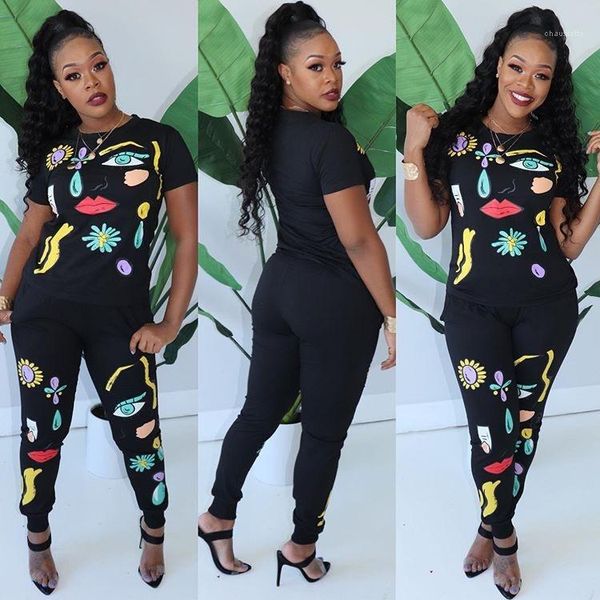 

designer tracksuits summer casual slim 2 piece pants sports short sleeved tshirts fashion women tracksuits creative printed womens, Gray