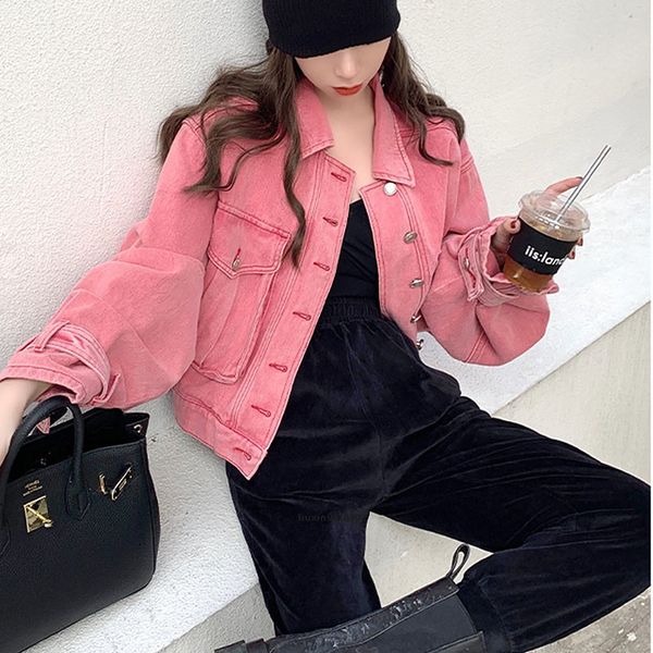 

spring autumn korean candy colored casual denim jacket for women 2020 new oversized pink jeans jacket veste femme coat, Black;brown