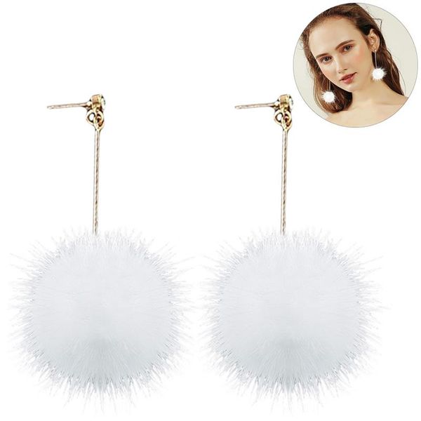 

dangle & chandelier 2021 female fur ball long tassel earring round drop earrings fluffy hairball for women fashion jewelry gift, Silver