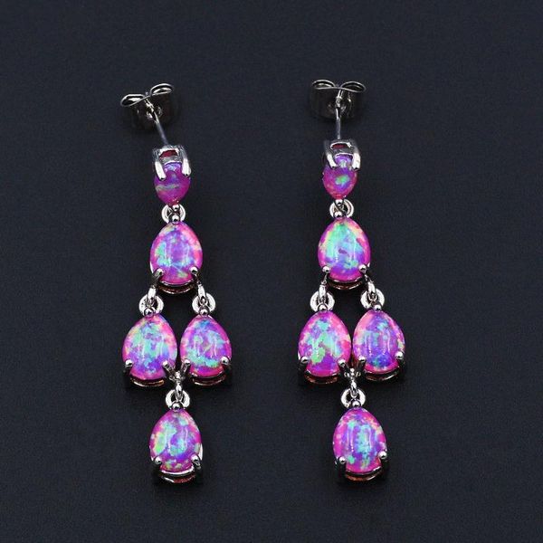 

graceful cluster blue & white fire opal drop earrings for women, Silver