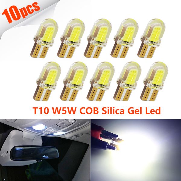 

10pcs led w5w t10 194 168 cob led parking bulb auto t10 wedge clearance lamp canbus silica w5w white license light bulbs