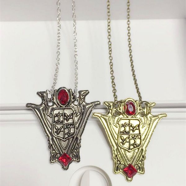 

pendant necklaces 2021 fashion retro city moon crest tower clock red crystal necklace wholesale, Silver