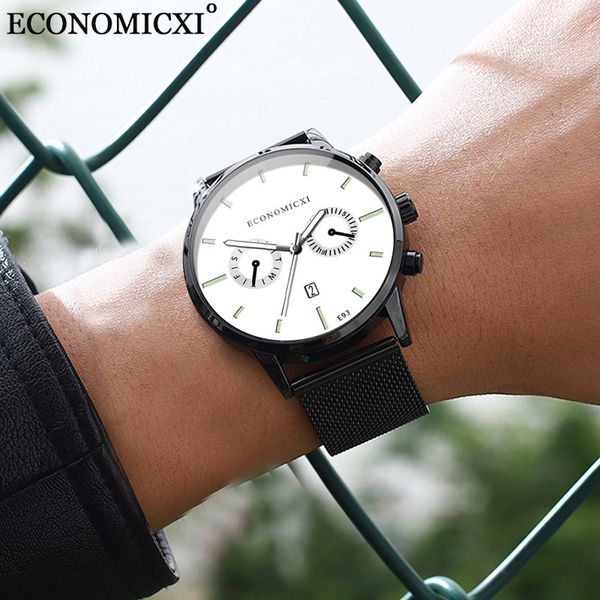 

casual simple mens watch luminous business quartz watches stainless design date mesh strap relogio masculino gift wristwatch, Slivery;brown