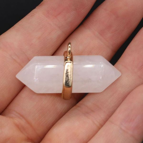 

natural stone pendants multilateral two pointed clear quartz necklace pendant for diy jewelry making good quality size 16x36 mm, Bronze;silver